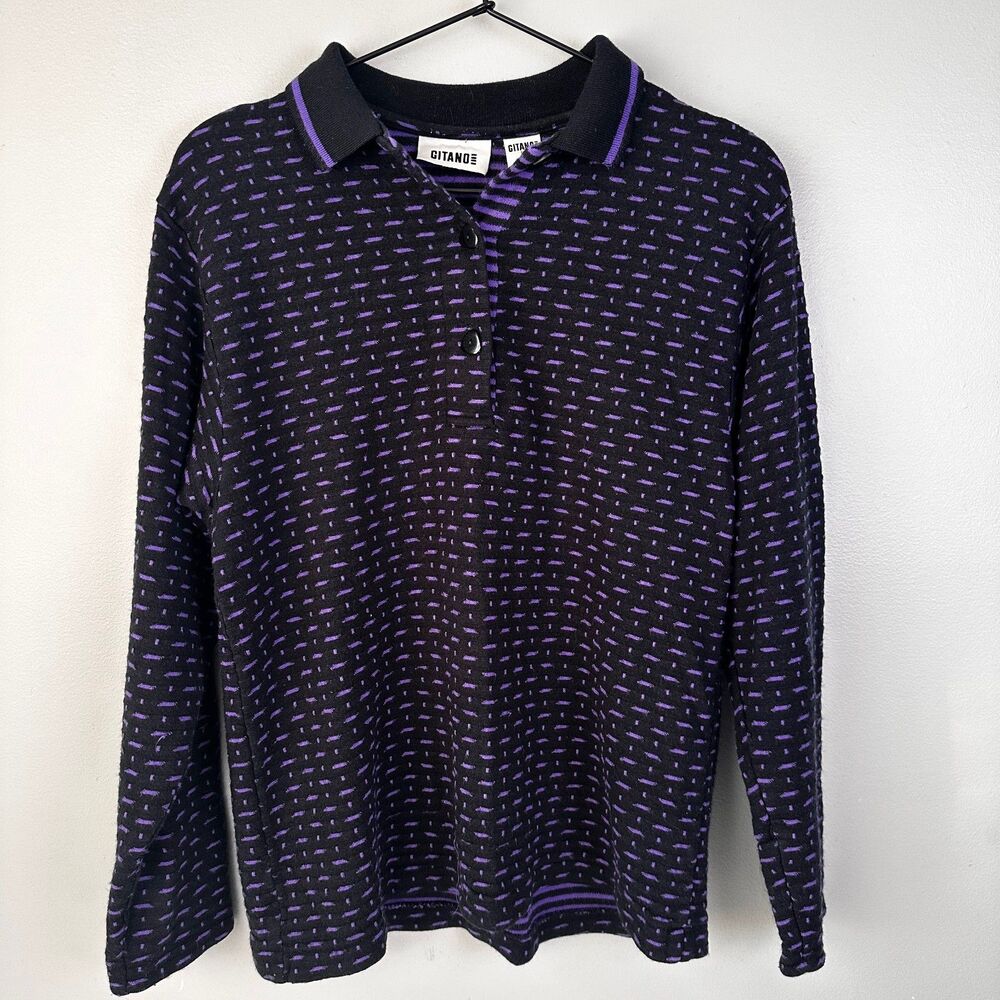 Vintage Gitano Purple Geometric Collared Sweater Mens Small